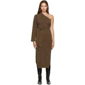 Nanushka Chocolate One Shoulder Long Sweater Sleeve Wrap Dress